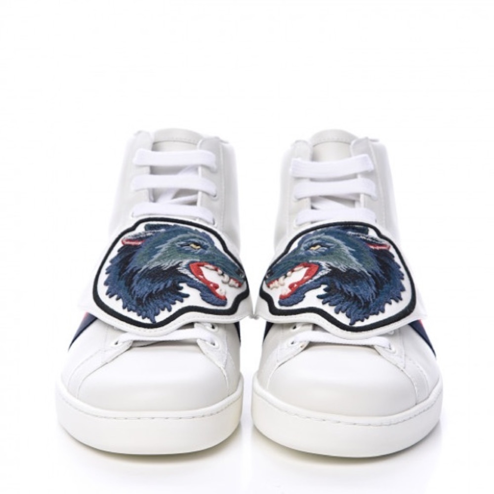 ONE DAY SALE!!! Gucci men’s GG web logo wolf patch ace high top sneakers NWB - Picture 2 of 10